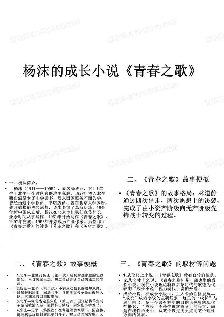 杨沫《青春之歌》课件