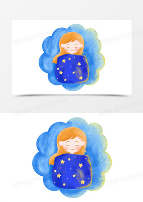 睡眠日之手绘卡通创意女孩在云朵上睡觉