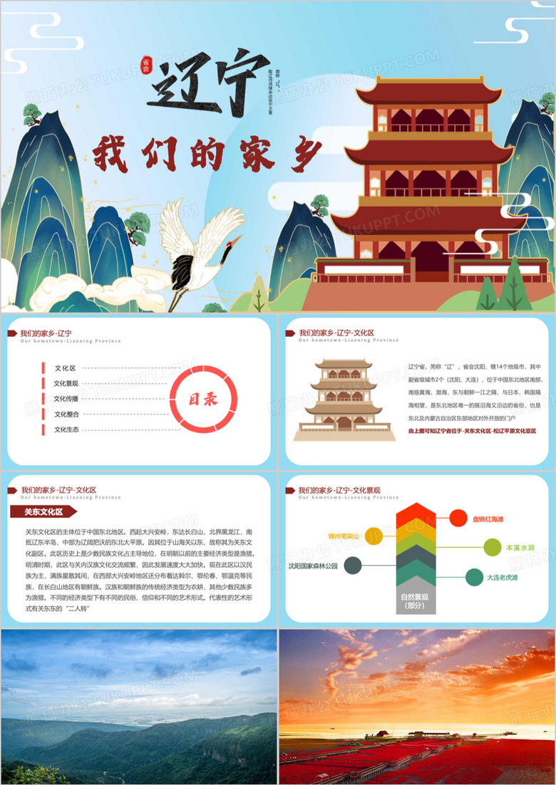 蓝色简约我们的家乡辽宁PPT模板