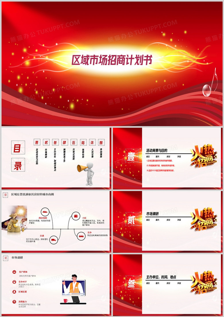 红色简约风区域市场招商计划书PPT模板