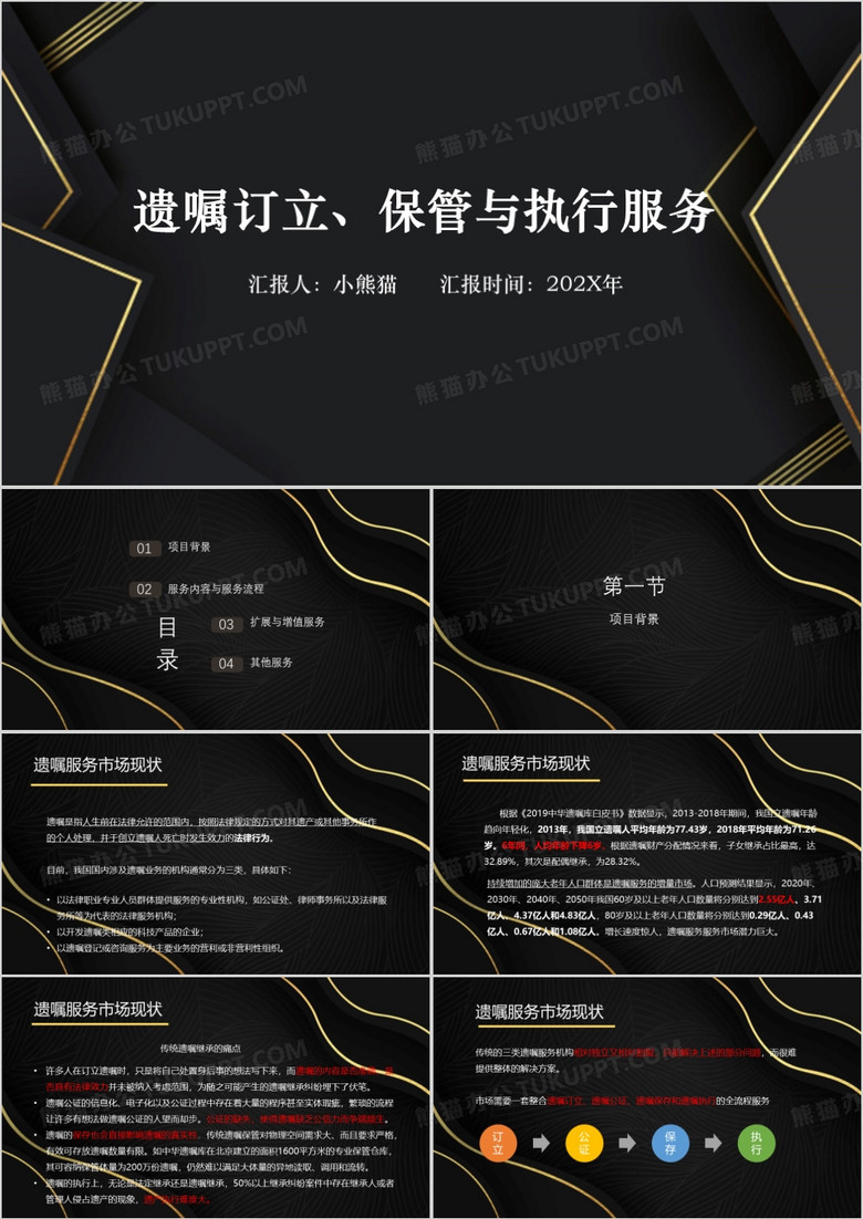 黑色简约遗嘱订立保管与执行服务PPT模板