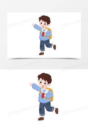 手绘卡通上学打招呼的男同学