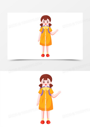 手绘卡通上学打招呼的女同学