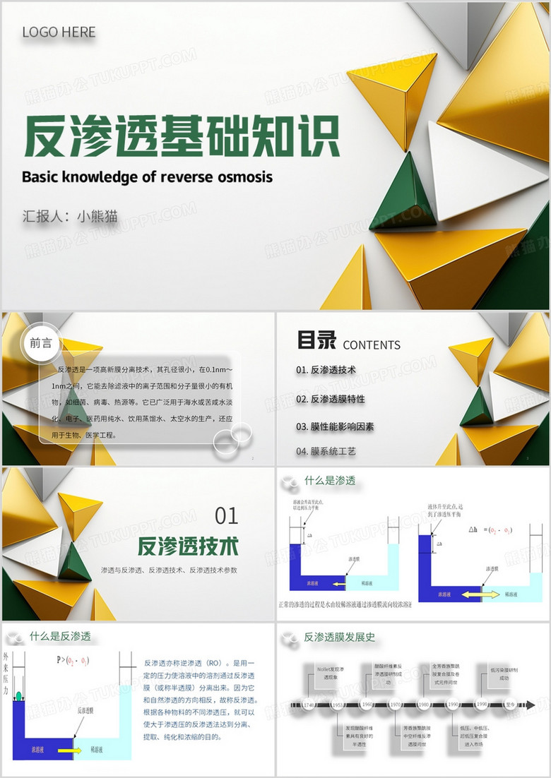 绿色简约风反渗透基础知识PPT模板
