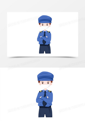 手绘卡通戴口罩的职业人员警察