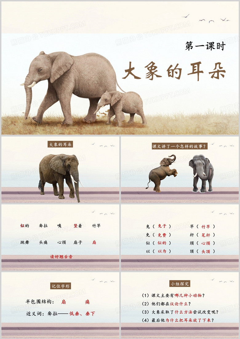 大象的耳朵介绍讲解PPT模板