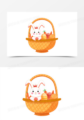 复活节主题之篮子里的兔子和彩蛋480卡通手绘水果篮741卡通带花园的