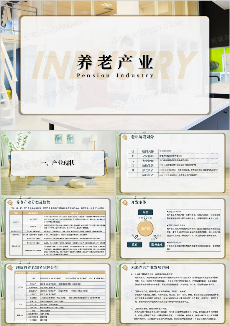 简约养老产业报告数值汇报PPT模板