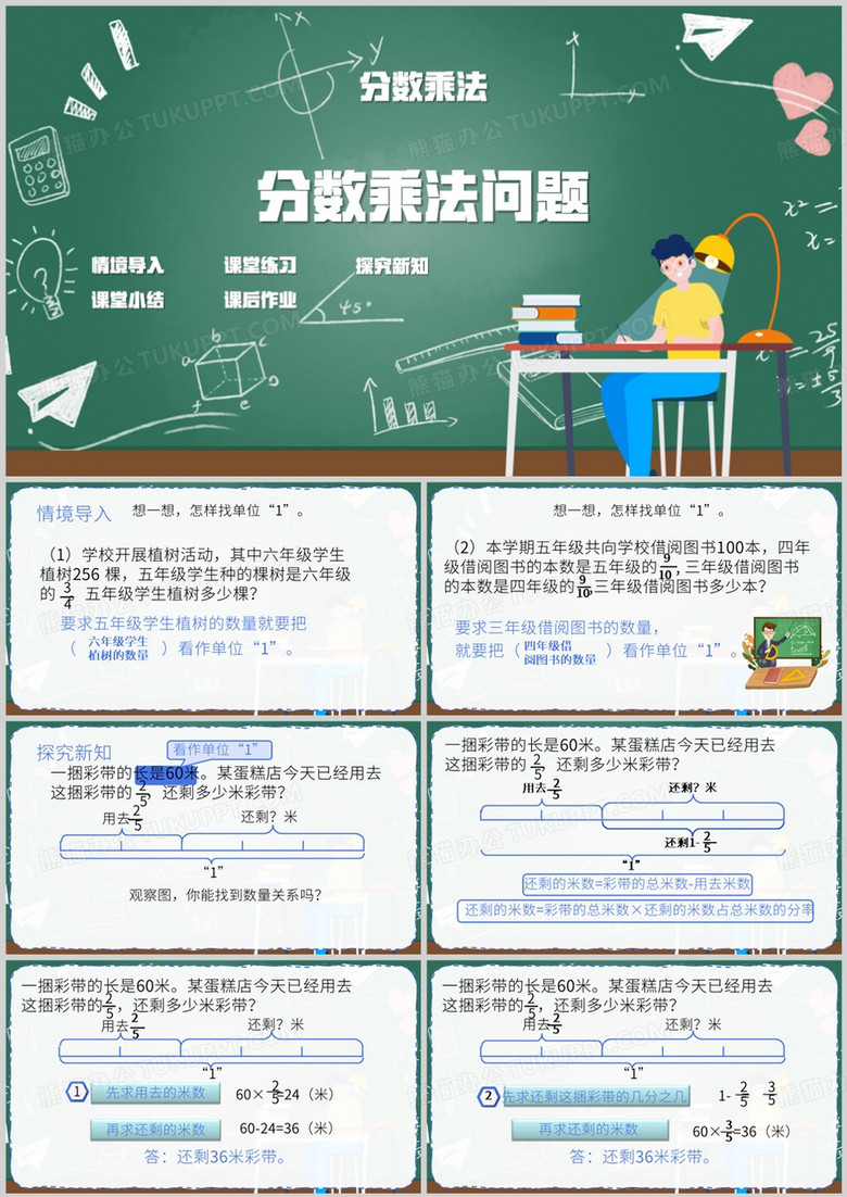 五年级数学上册分数乘法问题PPT模板