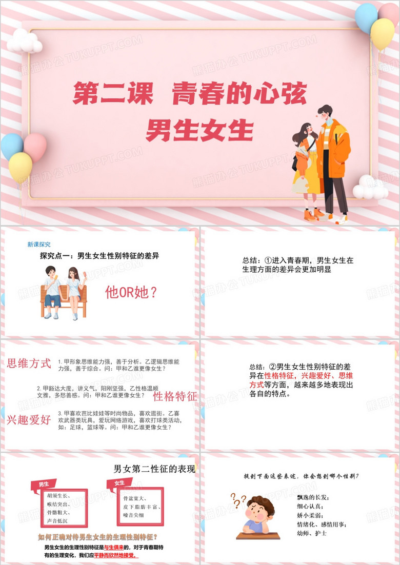 青春期男女差异PPT模板