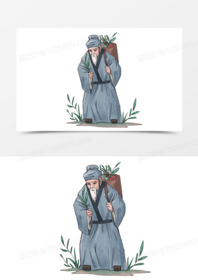 中医古代老人采药人物