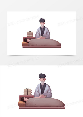 素材281手绘卡通古代中医煎药插画元素282手绘古代中医调配药方煎药免