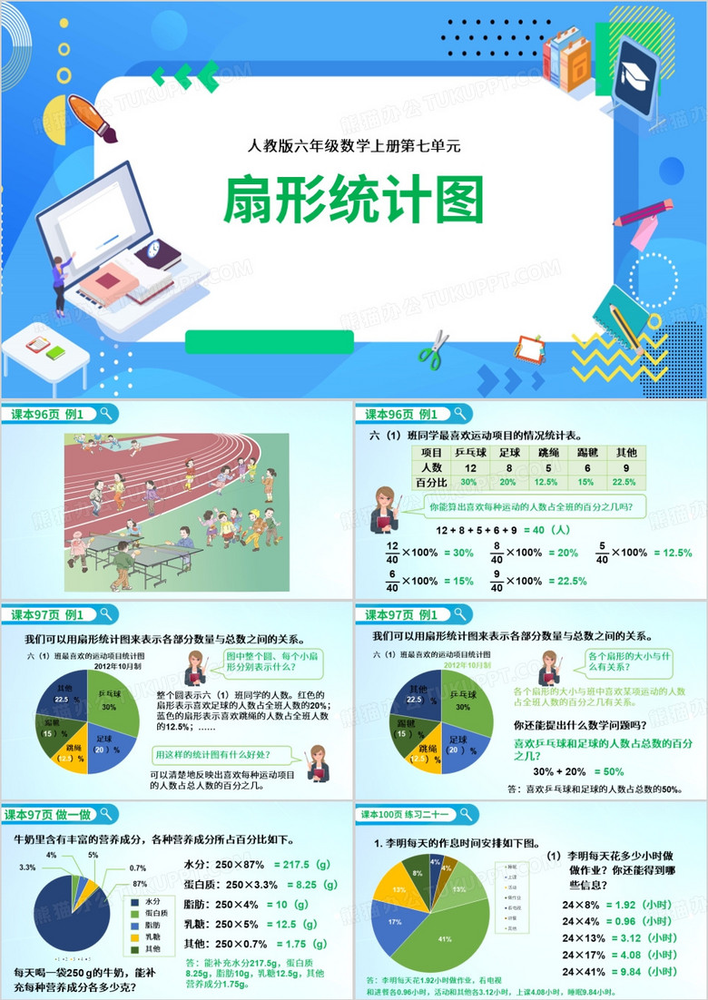 绿色简约风扇形统计图PPT模板