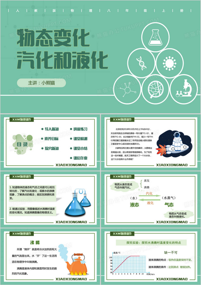 绿色简约风汽化和液化PPT模板