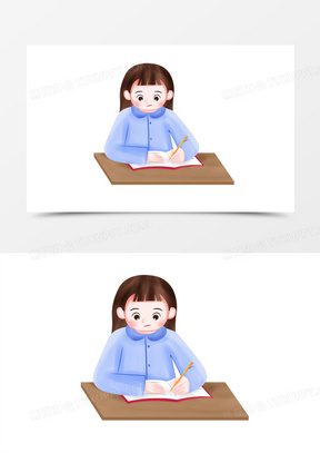 写作业的女孩人物手绘