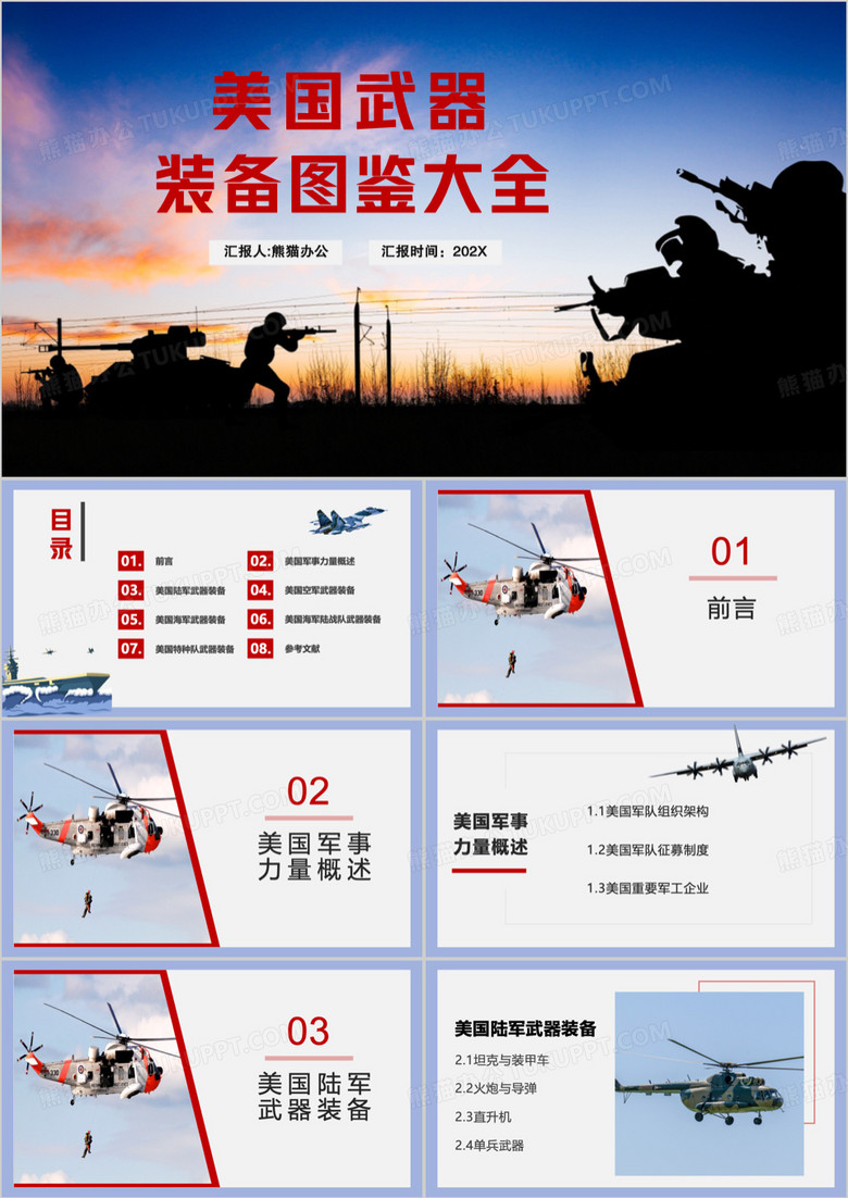 美国军事力量武器装备图鉴大全PPT模板