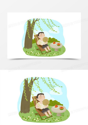 在树下纳凉乘凉人物插画元素