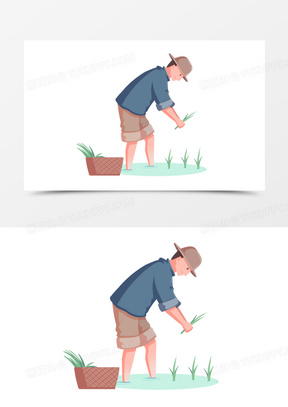 插秧农民人物手绘插画元素