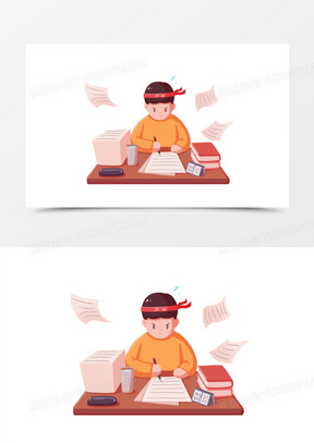 刷题的学生人物插画元素