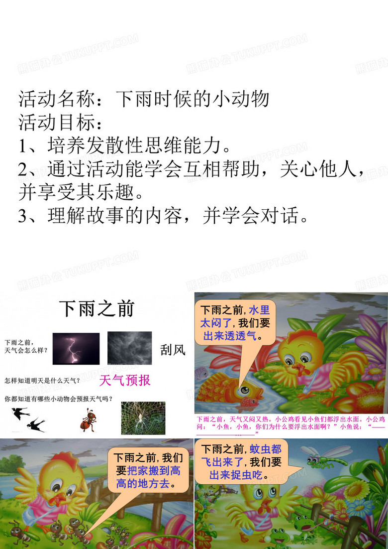 中班下雨时候的小动物