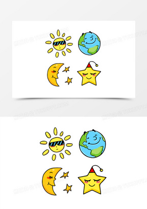 卡通太阳地球星星月亮元素