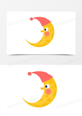 卡通黄色戴帽子的月亮元素