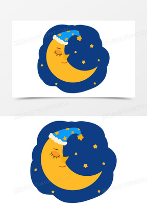 卡通黄色戴帽子的月亮元素