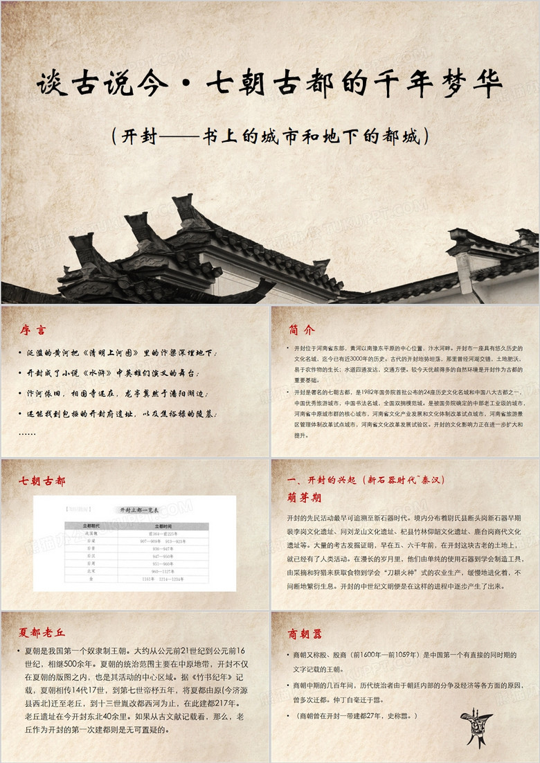 黄色中国风七朝古都的千年梦华PPT模板