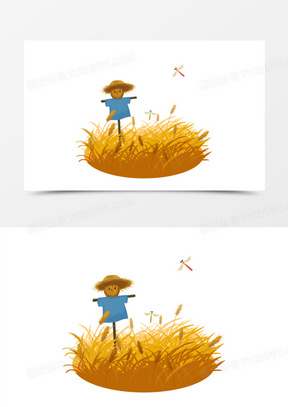 守护麦田的稻草人插画元素
