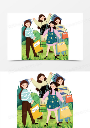 逛街购物背景261女生购物逛街买买买卡通q版人物80卡通女孩放假逛街买
