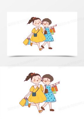 卡通闺蜜逛街人物元素