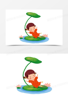 荷叶下纳凉的女孩人物元素