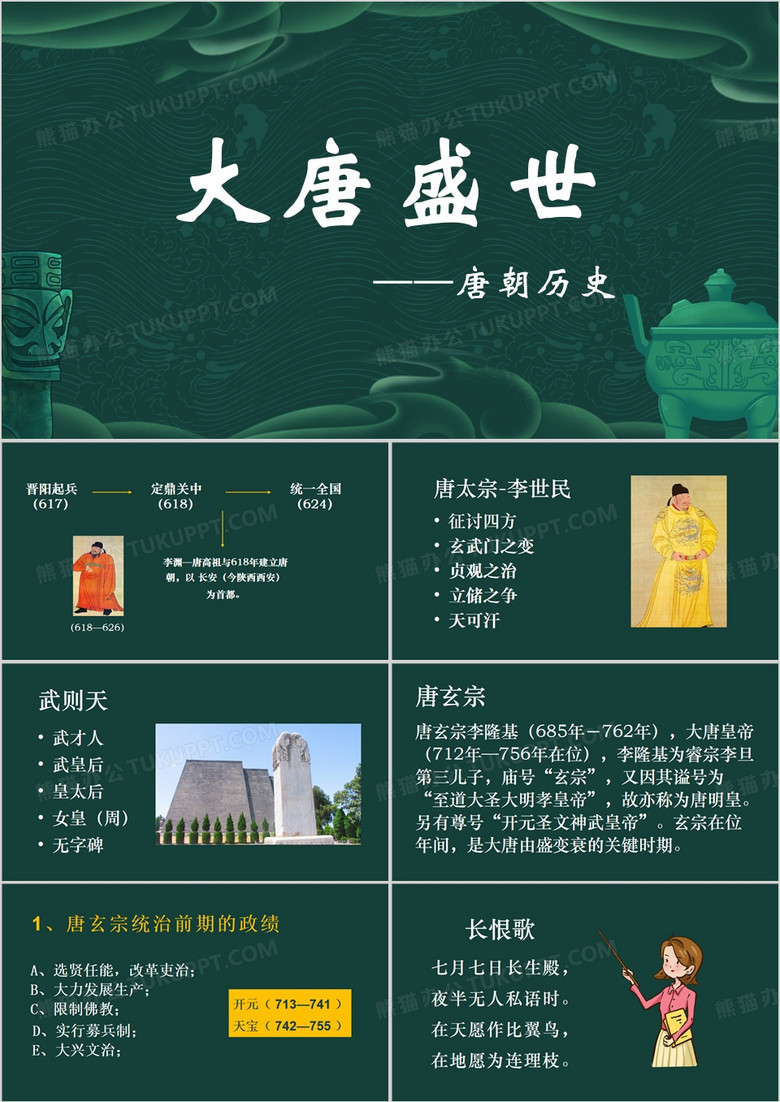 绿色中国历史上的主要朝代唐朝PPT模板