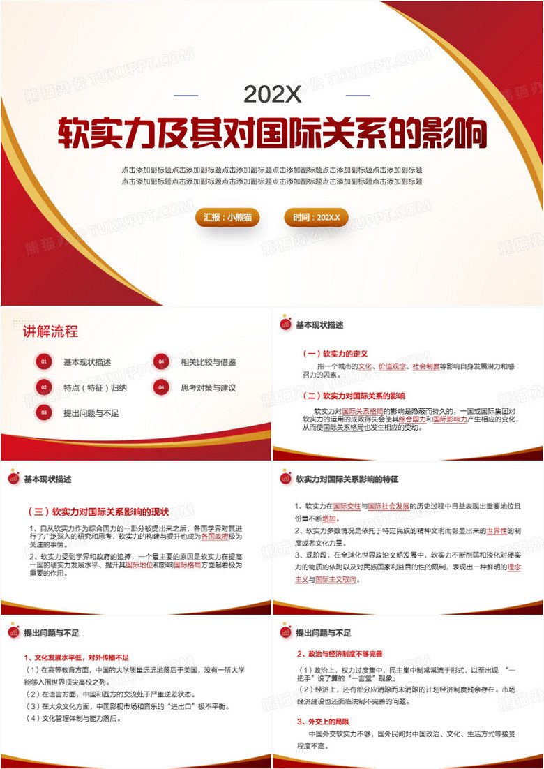 红色大气简约国际关系PPT模板