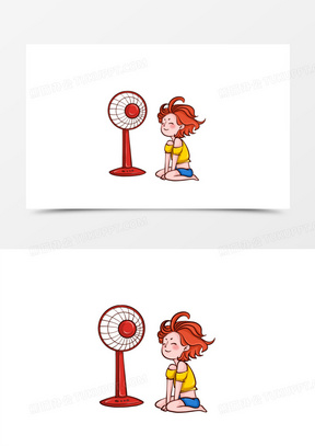 吹风扇凉爽的女孩人物元素