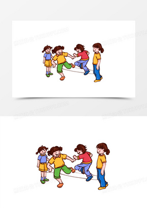 儿童小孩跳皮筋游戏场景元素