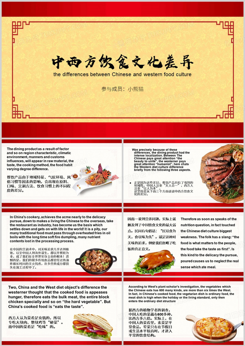 中国风中西方饮食文化差异PPT模板