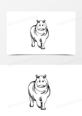野生动物河马手绘线稿元素