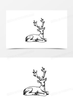 野生动物麋鹿手绘线条元素