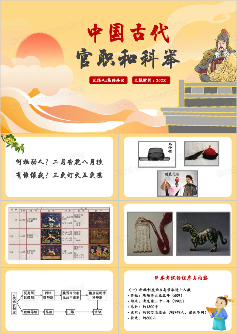 中国历史古代官职和科举课件PPT模板