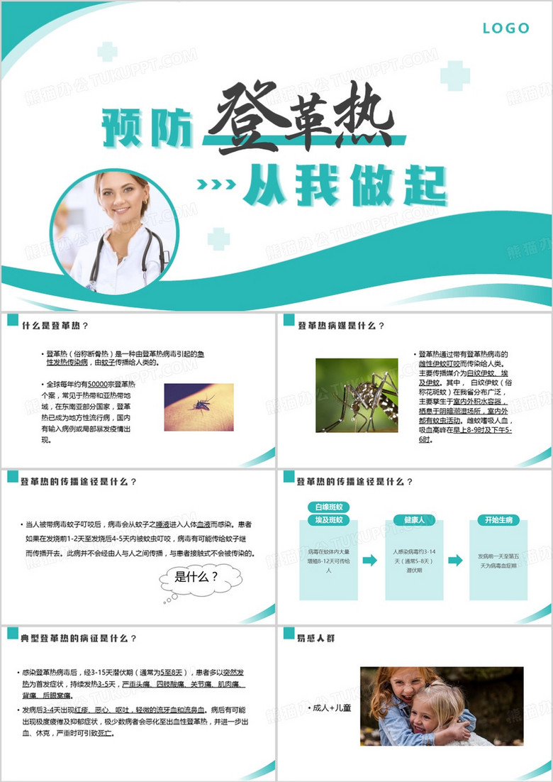 绿色简约预防登革热宣传教育PPT模板