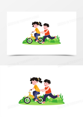 骑单车打闹玩耍的儿童人物元素