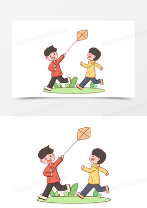 小朋友放风筝追逐玩耍场景元素