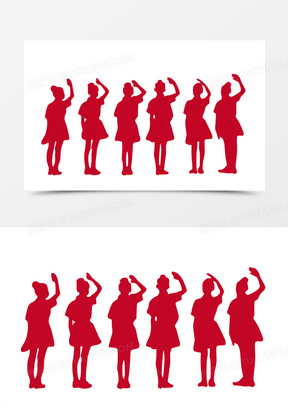 爱国升国旗敬礼2403少先队员敬礼人物剪影301手绘插画风复古小学生