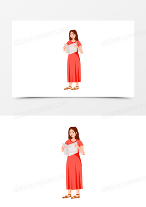 卡通手绘朗诵的女孩元素