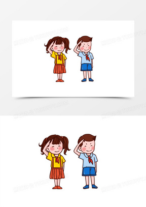 少先队员行队礼男女学生敬礼元素