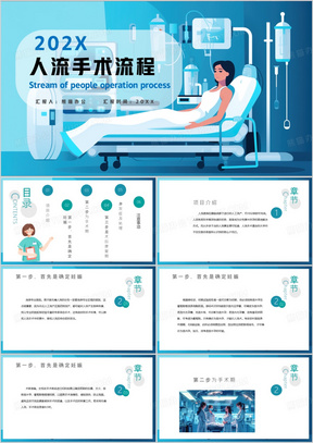 蓝色插画风人流手术流程PPT模板