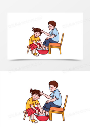 女儿给爸爸洗脚场景元素