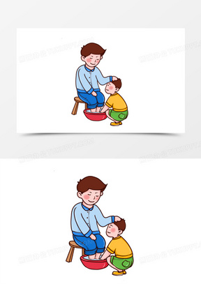 手绘给爸爸洗脚场景元素