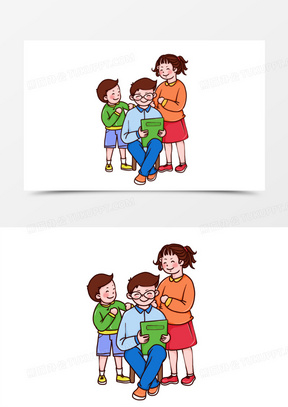 孩子给爸爸捶背人物场景元素